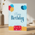 $1 / Tarjeta Musical Imprimible de Cumpleaños Universal + Sorpresa Interactiva QR (Edición Blue Stripes & Minimalist Gifts)