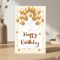 $1 / Tarjeta Musical Imprimible de Cumpleaños Universal + Sorpresa Interactiva QR (Edición Golden Glamour & Striped Balloons)