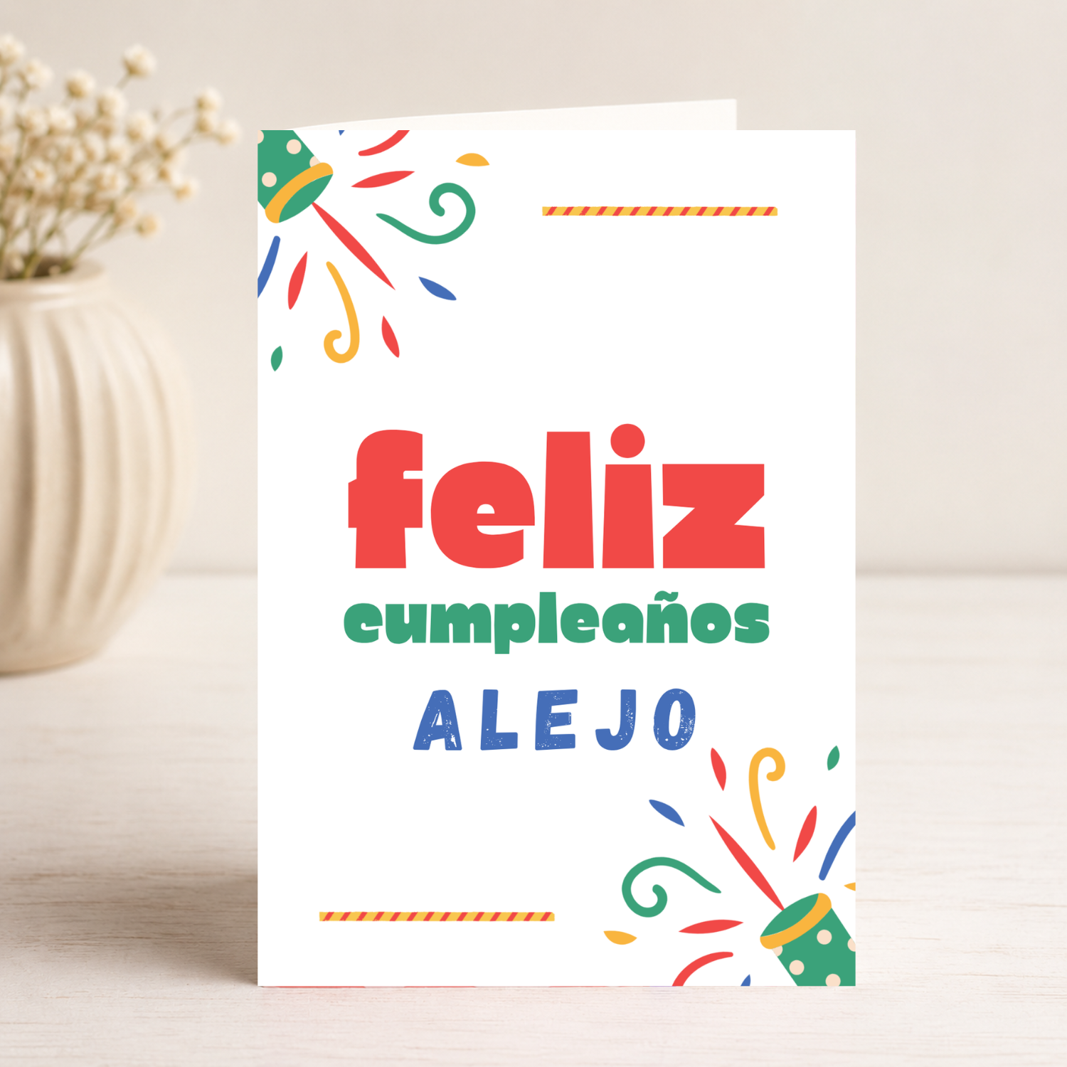 Tarjeta Musical Imprimible de Cumpleaños "Alejo" + Sorpresa Interactiva QR (Edición Confeti Pop)