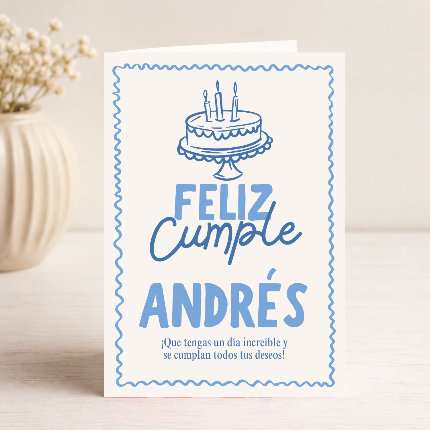 Tarjeta Musical Imprimible de Cumpleaños "Andrés" + Sorpresa Interactiva QR (Edición Midnight Blue & Gold)