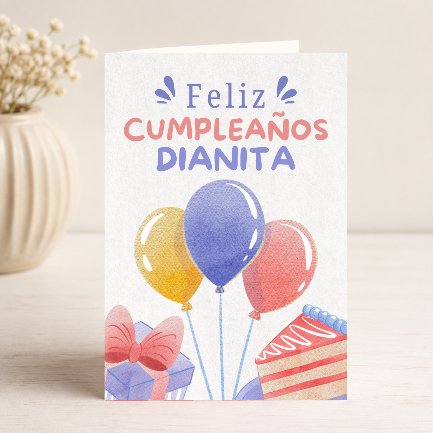 Tarjeta Musical Imprimible de Cumpleaños "Dianita" + Sorpresa Interactiva QR (Edición Acuarela Dulce)