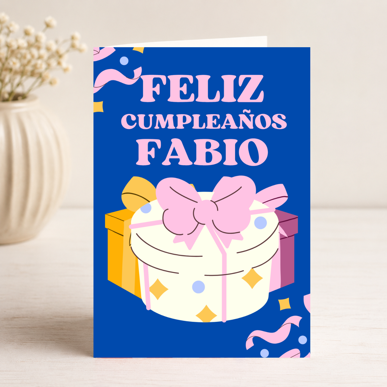 Tarjeta Musical Imprimible de Cumpleaños "Fabio" + Sorpresa Interactiva QR (Edición Imperial Blue & Gold)