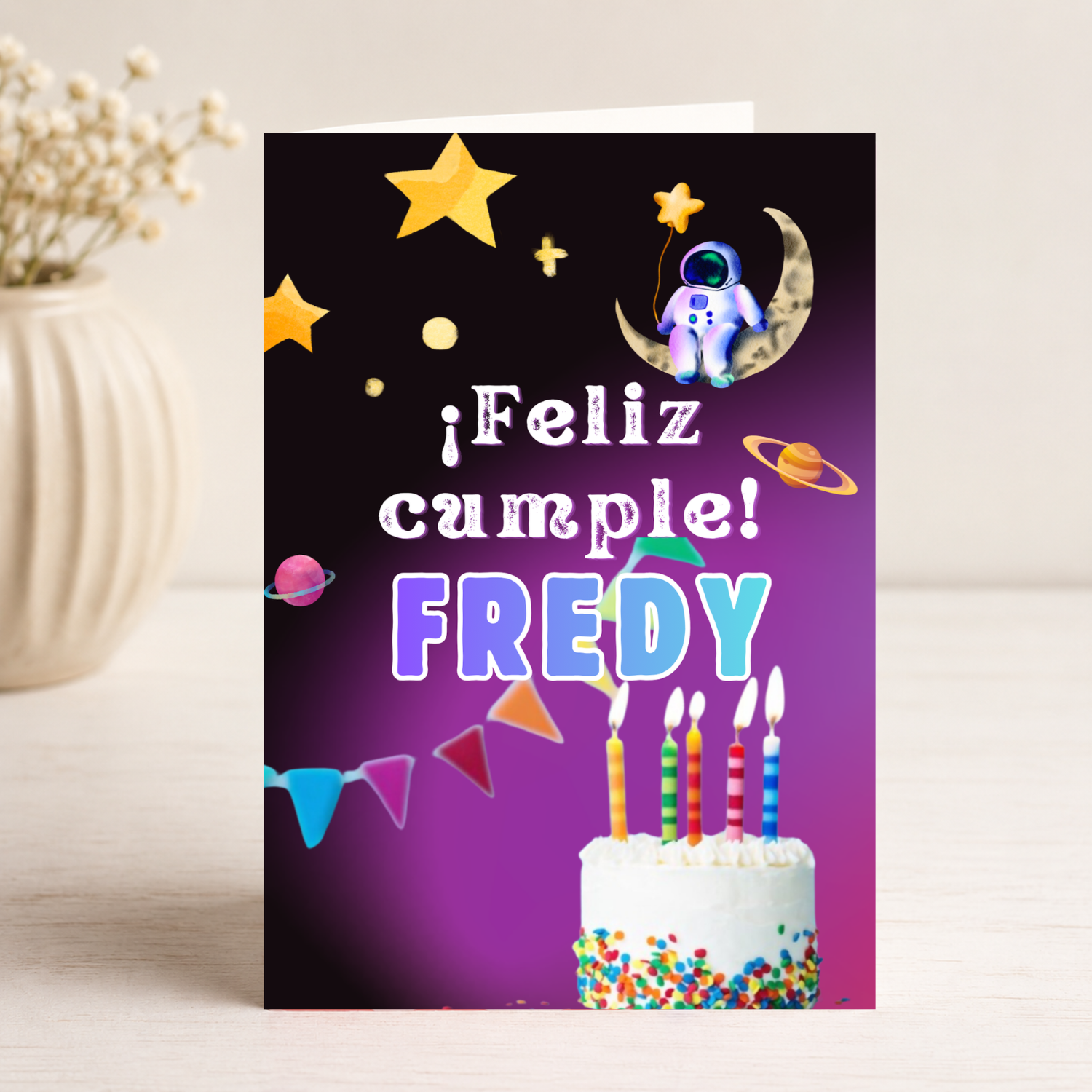Tarjeta Musical Imprimible de Cumpleaños "Fredy" + Sorpresa Interactiva QR (Edición Urban Concrete & Green Chrome)