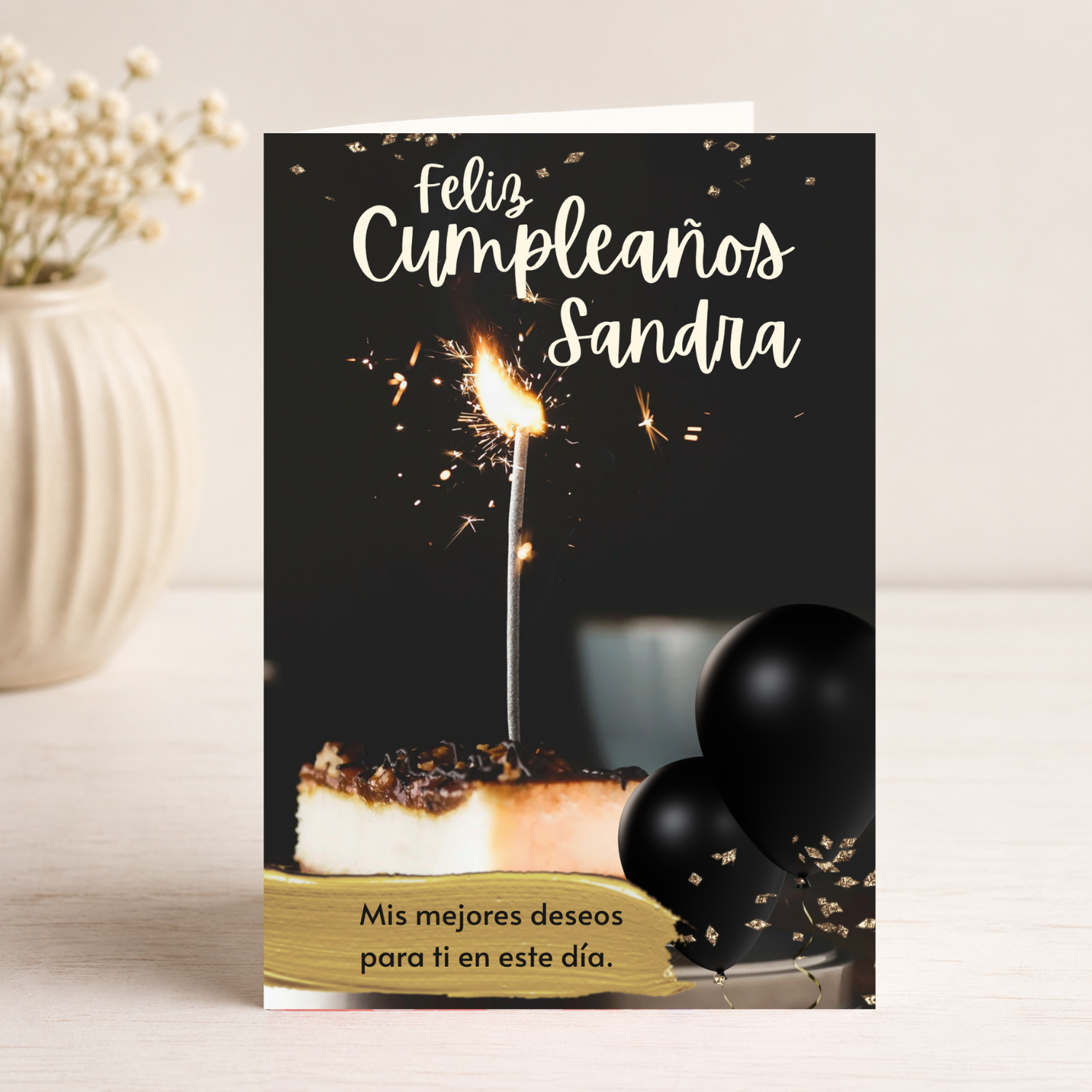 Tarjeta Musical Imprimible de Cumpleaños "Sandra" + Sorpresa Interactiva QR (Edición Parisian Macarons & Rose Gold)