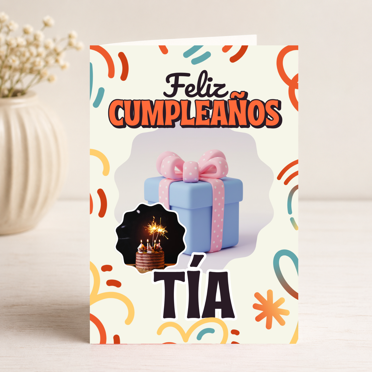 Tarjeta Musical Imprimible de Cumpleaños "Tía" + Regalo Interactivo QR (Edición Celebración Especial)
