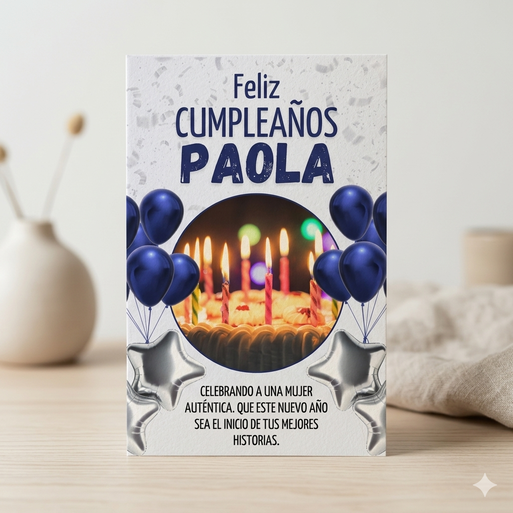 Tarjeta Musical Imprimible de Cumpleaños "Paola" + Sorpresa Interactiva QR (Edición Eucalipto Elegante)