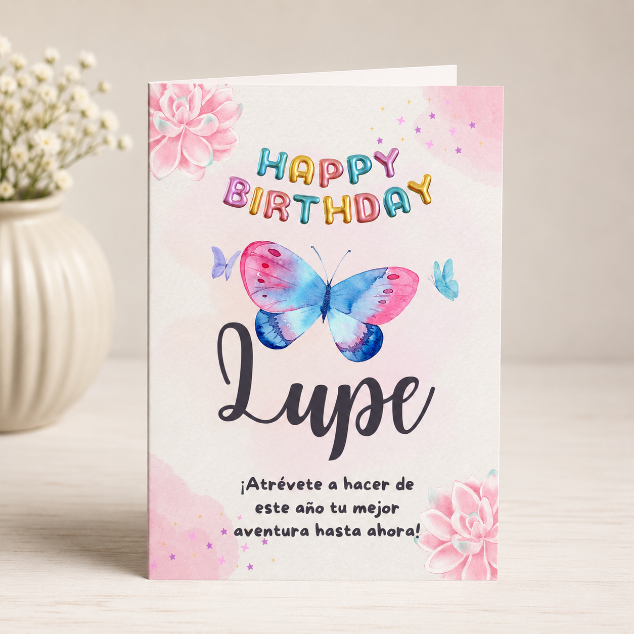 Tarjeta Musical Imprimible de Cumpleaños "Lupe" + Sorpresa Interactiva QR
